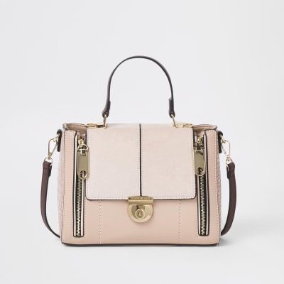 Light pink lock fastening cross body bag