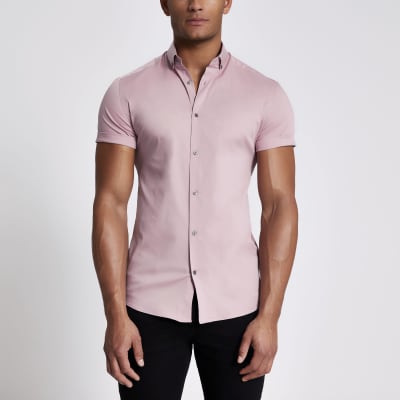 mens pink short sleeve dress shirt