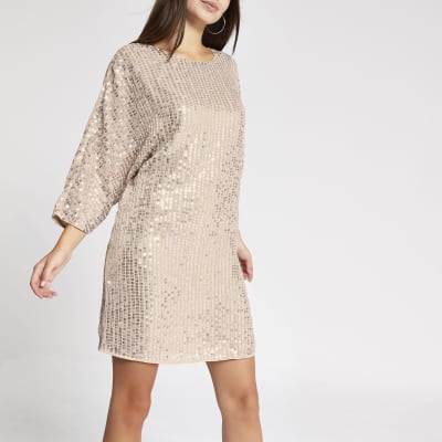 pink sequin shift dress