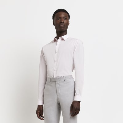 Light pink slim fit long sleeve shirt River Island
