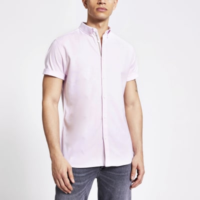 pink oxford short sleeve shirt