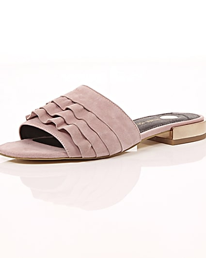 360 degree animation of product Light pink wide fit frill mules frame-0
