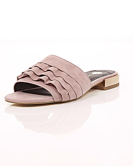 360 degree animation of product Light pink wide fit frill mules frame-1