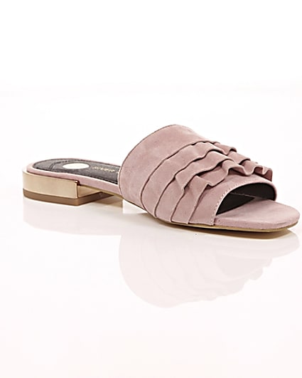 360 degree animation of product Light pink wide fit frill mules frame-7