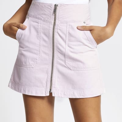 zip front denim skirt