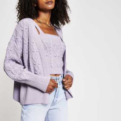 Light purple knit cardigan and bralet set River Island