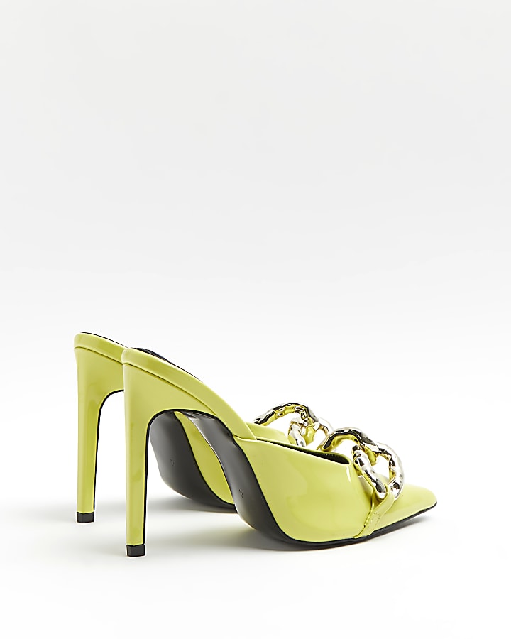 Lime chain detail heeled court shoes