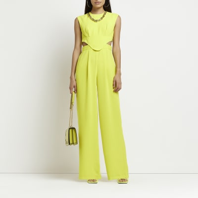 Lime Cut Out Wide Leg Jumpsuit River Island