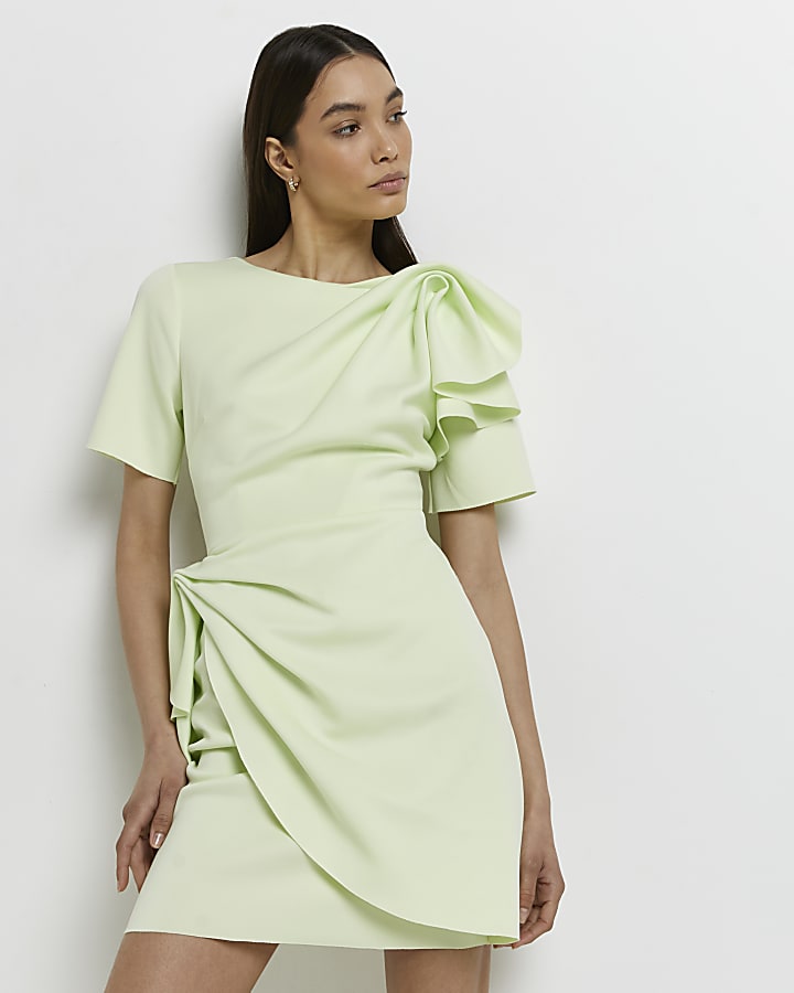 Lime frill mini dress