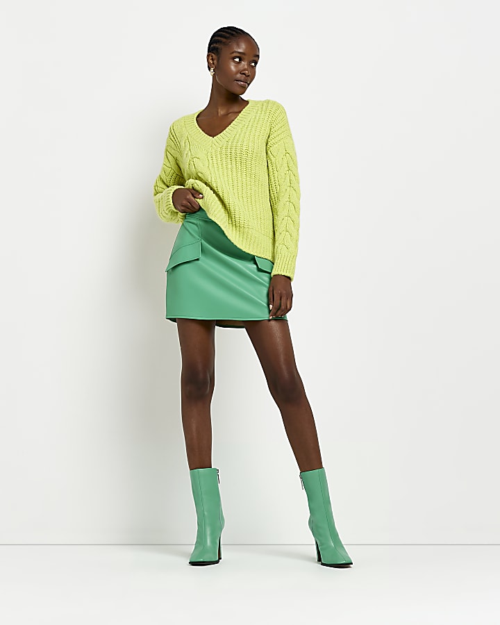 Lime green cable knit jumper
