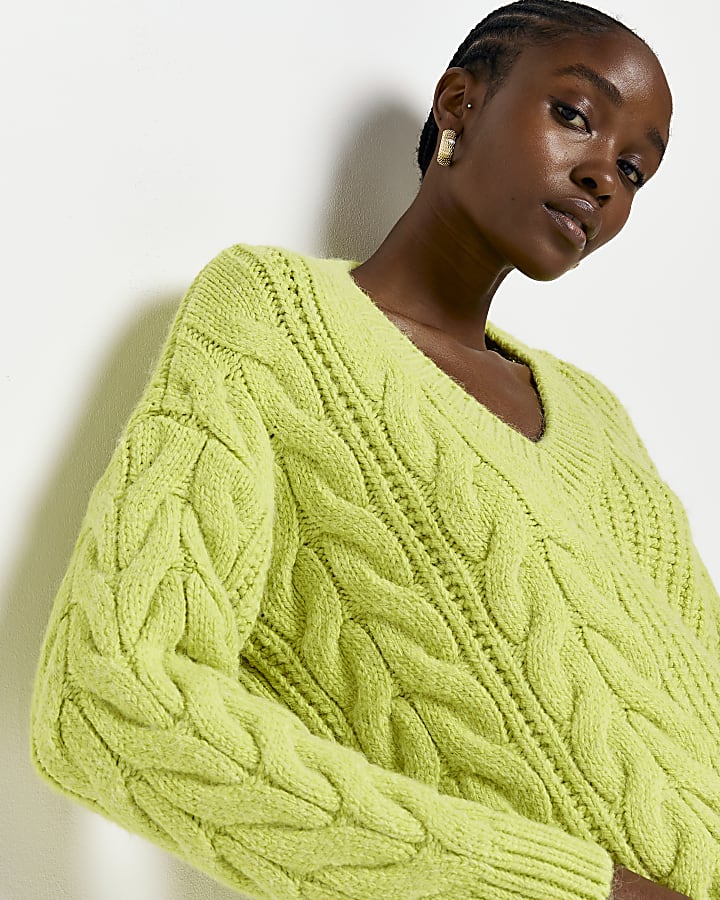 Lime green cable knit jumper