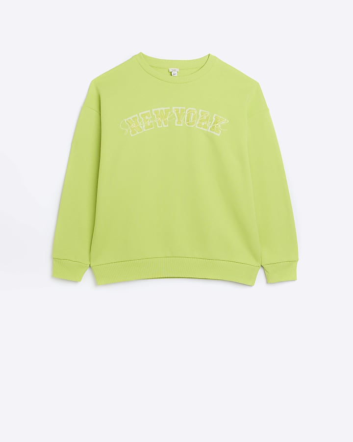 Lime green embroidered slogan sweatshirt