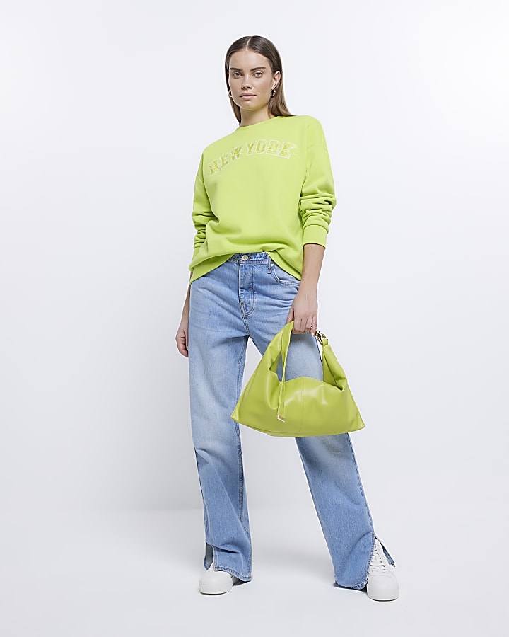 Lime green embroidered slogan sweatshirt