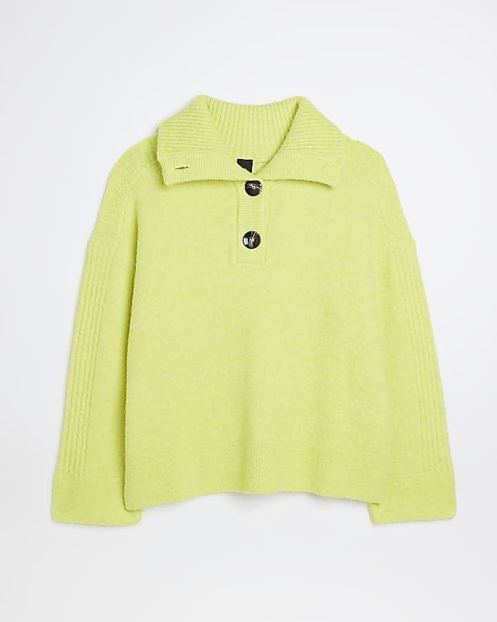 Lime green half button jumper