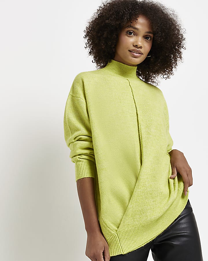 Lime green knit wrap jumper