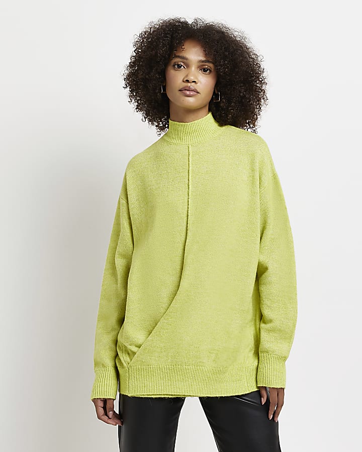 Lime green knit wrap jumper