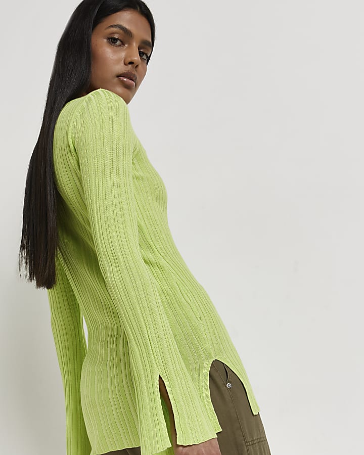 Lime green knitted cut out top