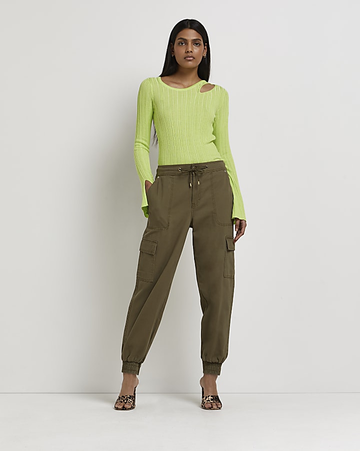 Lime green knitted cut out top
