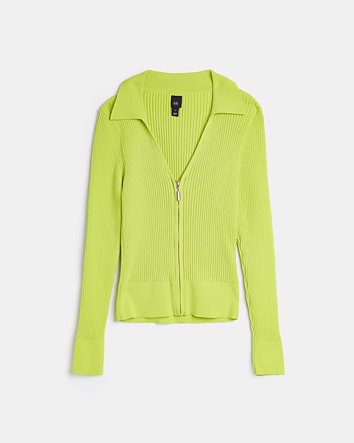 Lime green knitted zip up top