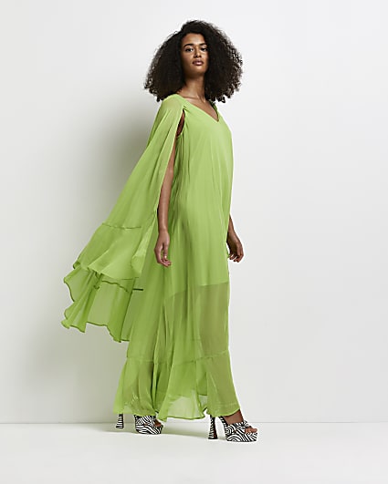 Lime green layered maxi dress