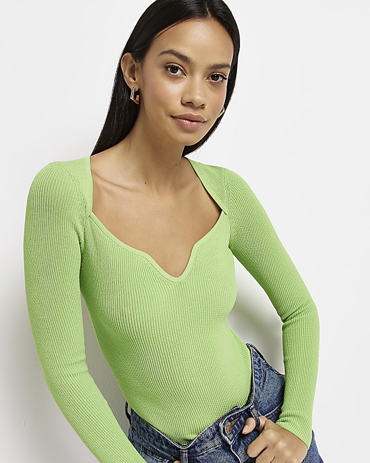 Lime green plunge long sleeve top