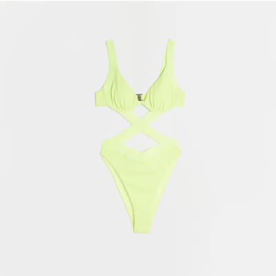 Lime green plunge swimsuit River Island
