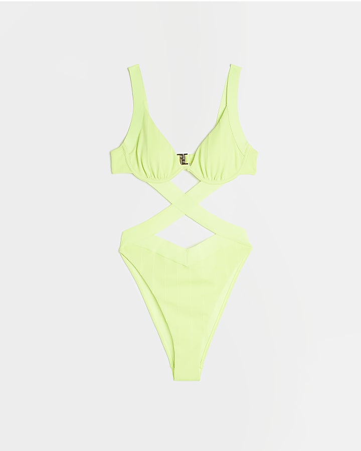 Lime green plunge swimsuit