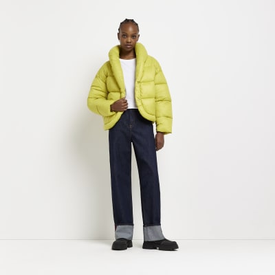 Lime green puffer jacket River Island