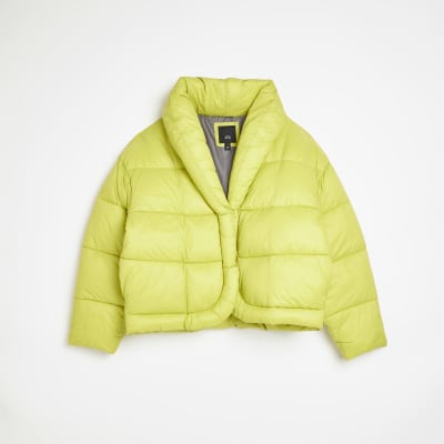 Lime green puffer jacket River Island