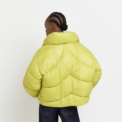 Lime green puffer jacket River Island