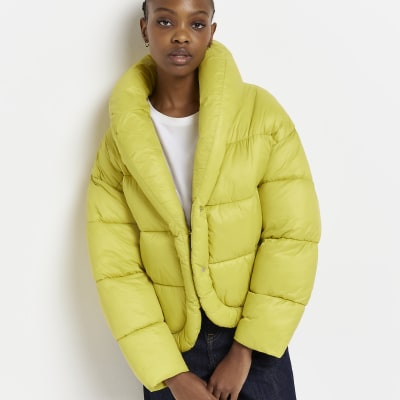 Lime green puffer jacket River Island