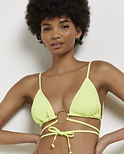 Lime green ring triangle bikini top