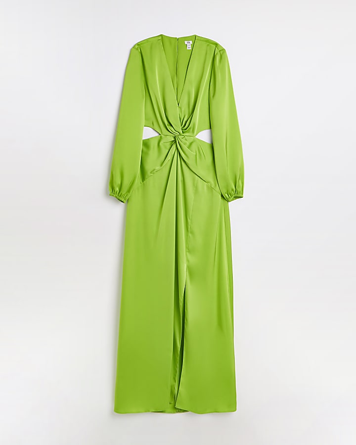 Lime green satin cut out maxi dress