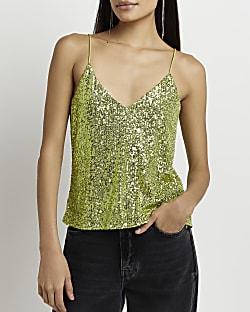Lime green sequin cami top
