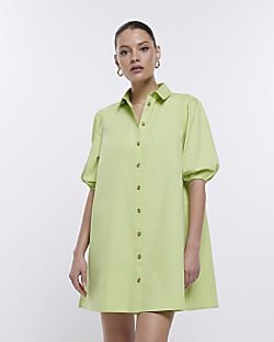 Lime green short sleeve mini shirt dress