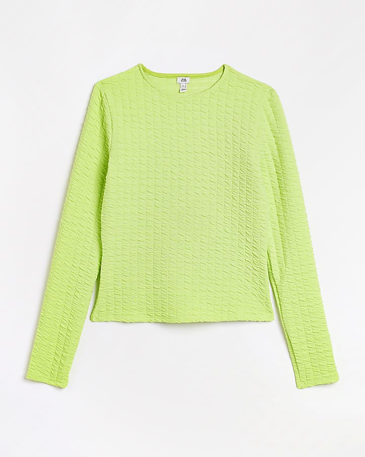 Lime green textured long sleeve top