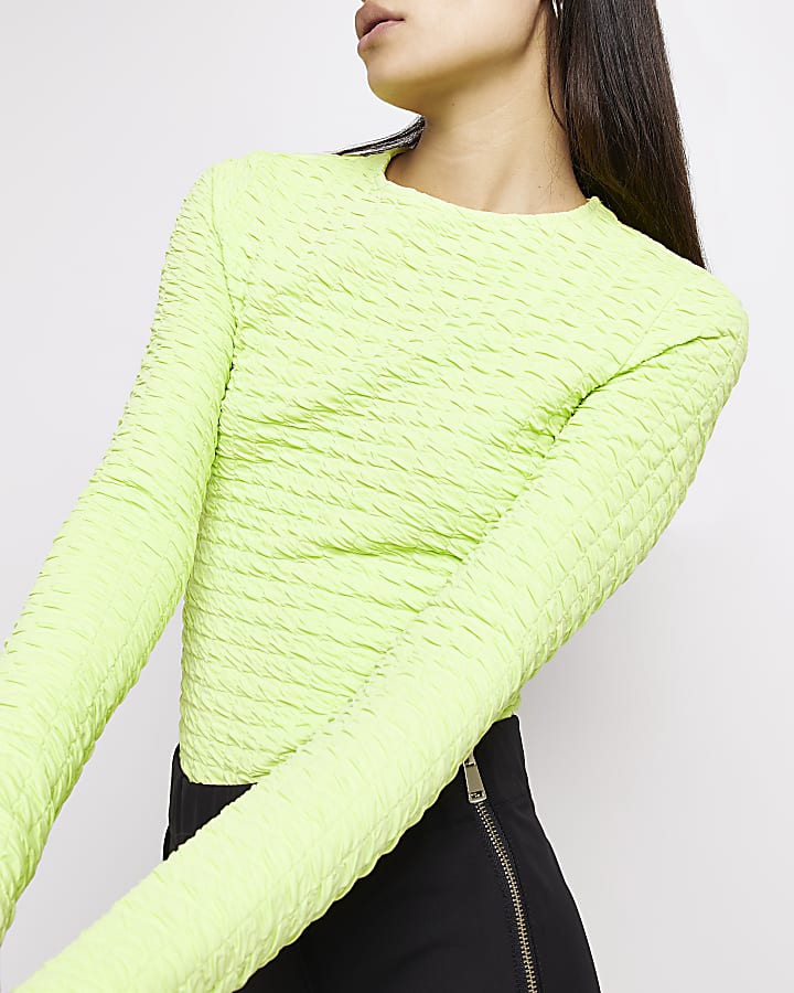 Lime green textured long sleeve top