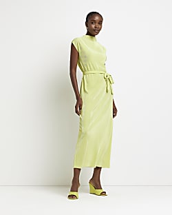 Lime green tie waist midi dress