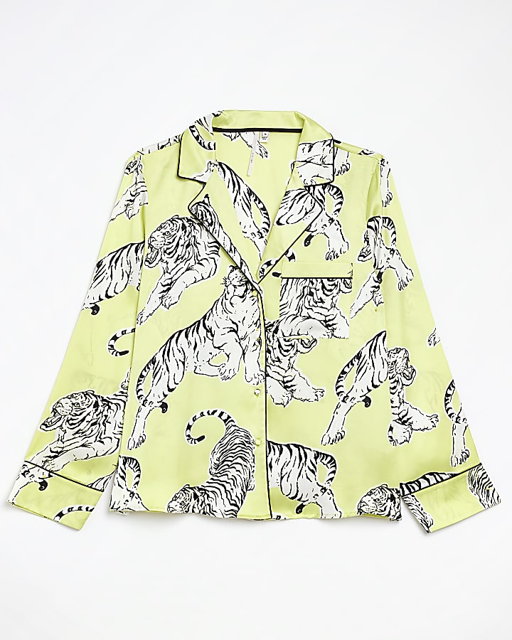 Lime green Tiger Print Pyjama Shirt