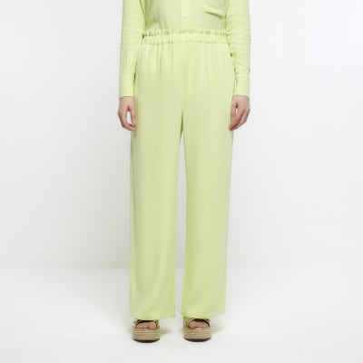 Lime green wide leg trousers with linen River Island