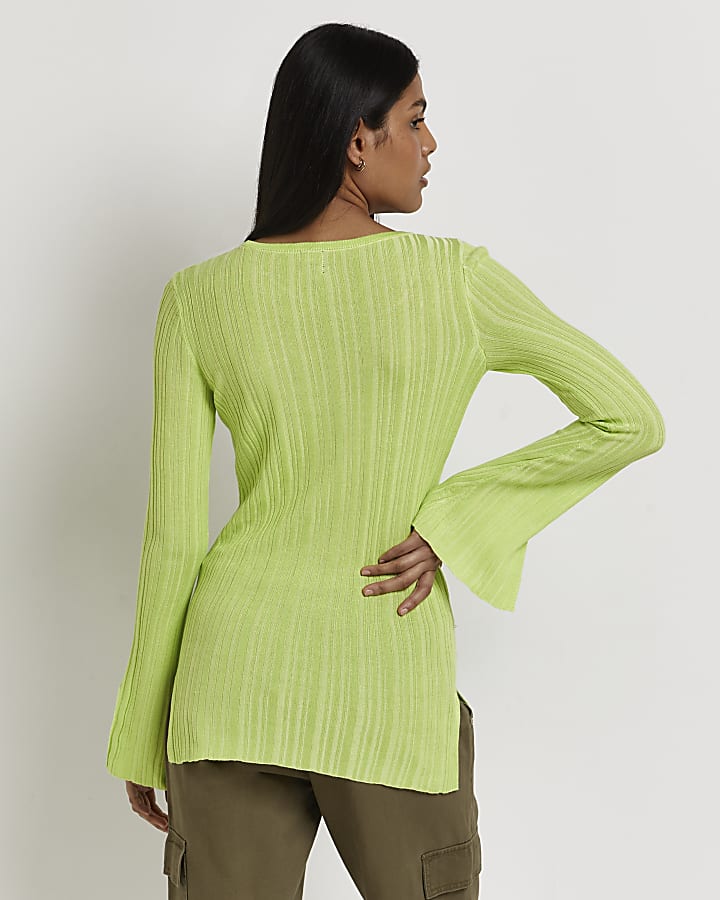 Lime knitted cut out top