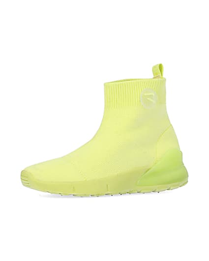 360 degree animation of product Lime knitted high top trainers frame-1