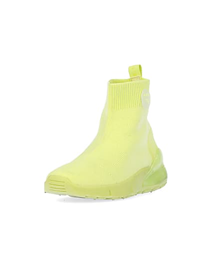 360 degree animation of product Lime knitted high top trainers frame-23