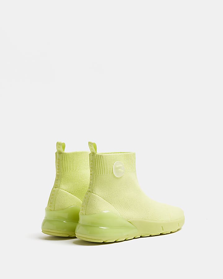 Lime knitted high top trainers
