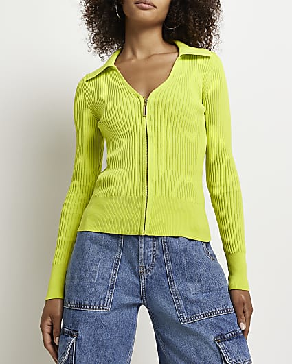 Lime knitted zip up top
