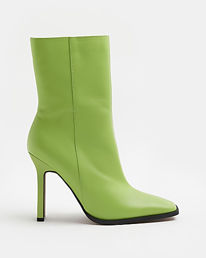 Lime leather heeled ankle boots