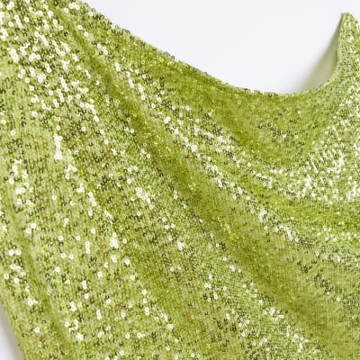 Lime Off Shoulder Sequin Blouse