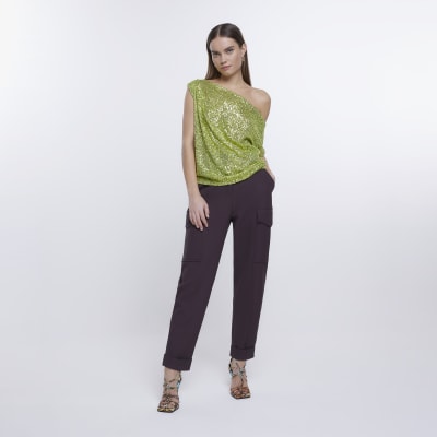 Lime Off Shoulder Sequin Blouse