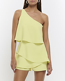 Lime one shoulder layered playsuit