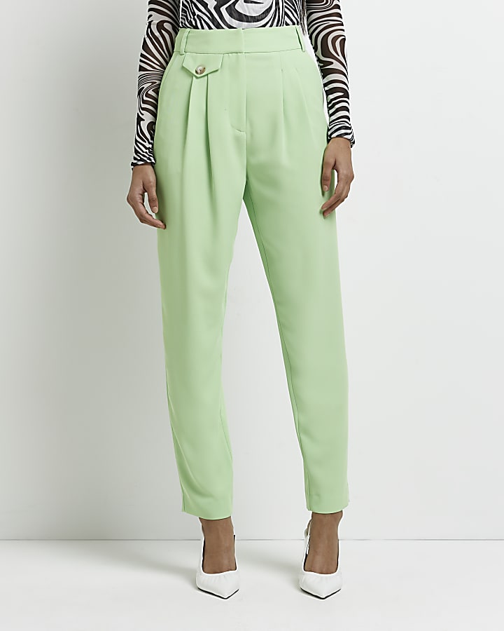 Lime pleated tapered trousers